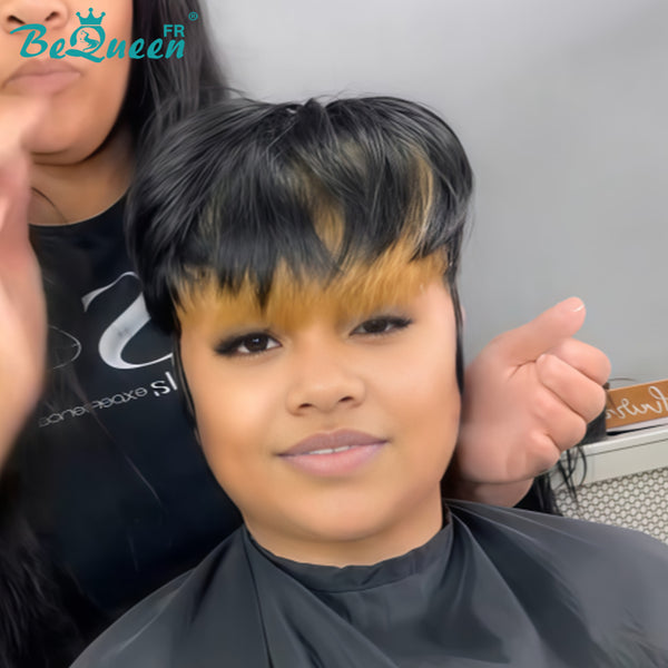 Bequeen Peluca "Suey" lacia hecha a máquina Negro mezclado con miel 100% cabello humano estilo 6