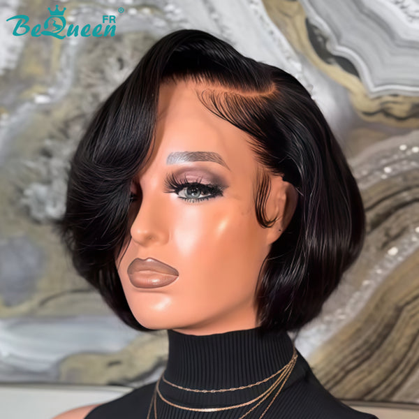 BeQueen "Sonia" Glatte schwarze Bob-Perücke mit klebefreiem Lace-Front, halber Preis, Stil 4
