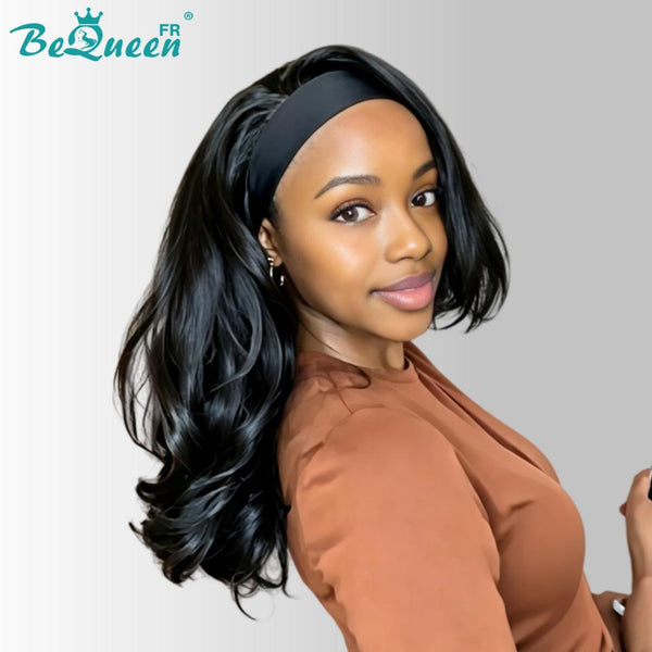 BeQueen "Maloni" Perruque Bob couleur Noir Body wave avec à bandeau sans colle Moitié prix