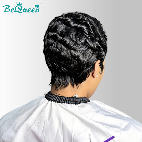 Bequeen Perücke „Suwe“ Pixie Schwarz, ohne Kleber, Front-Lace mit Seitenscheitel, Style 11