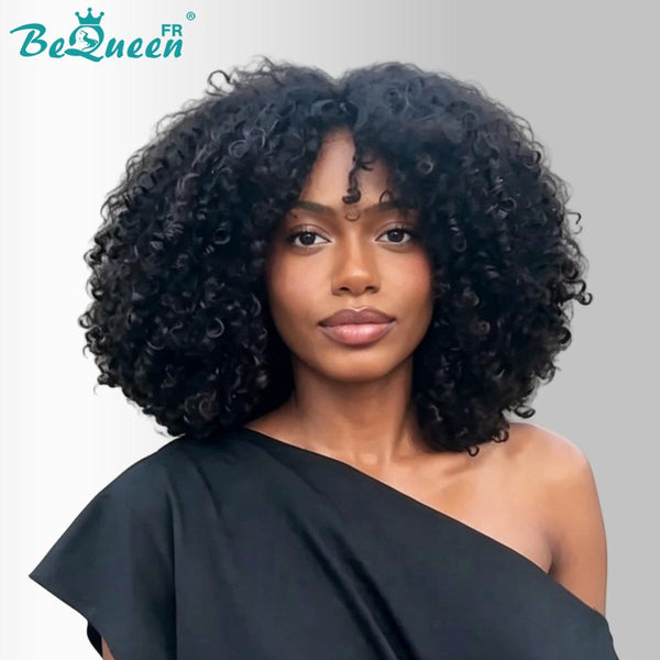 BeQueen "Addi" Afro-Locken-Bob-Perücke ohne Lace, ohne Kleber mit Pony, Stil 4