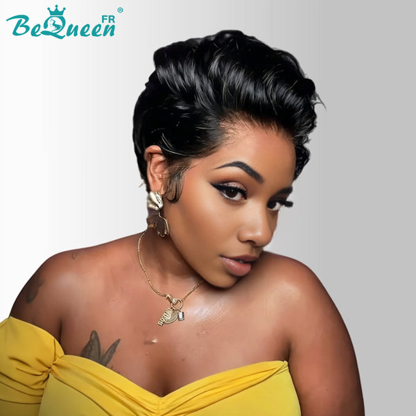BeQueen "Chris" Sleek Black Bob Wig Side Part Lace Front Glue-Free Style 18 100% Raw Hair, Good Quality, Can Last 20 Years