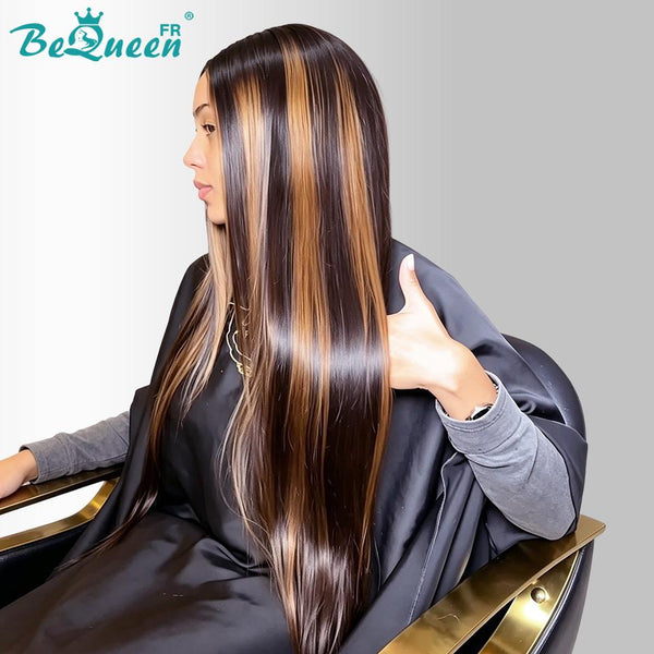 BeQueen "Hilary" Long Straight Wig in Black and Brown with Lace Front, Half Price