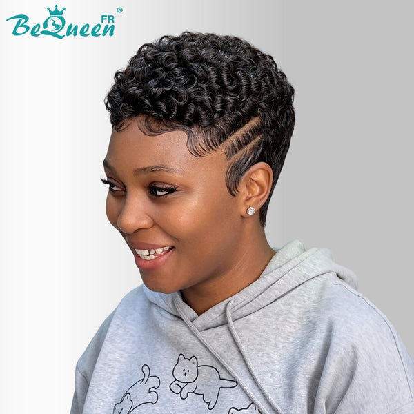 Bequeen “Suwe” Black Pixie Wig, Glueless Lace Front, Side Part, Style 11