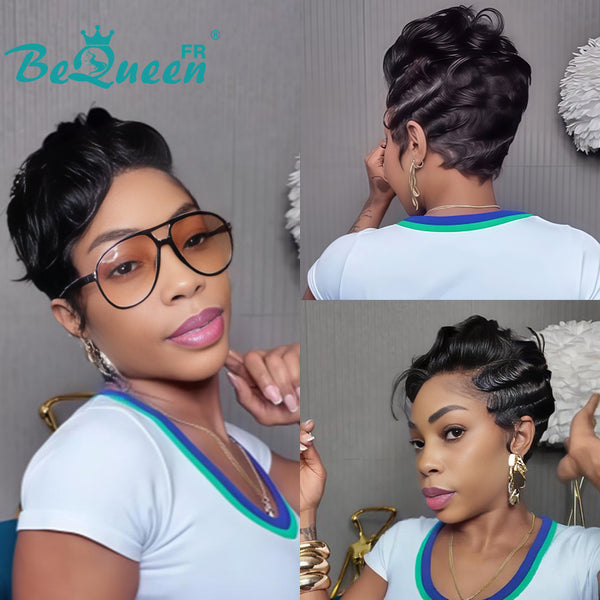 Bequeen Wig "Chris" Black Ready to Wear 100% Human Hair Glueless Style 6