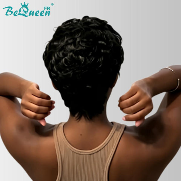 Bequeen “Suwe” Black Pixie Wig, Glueless Lace Front, Side Part, Style 11