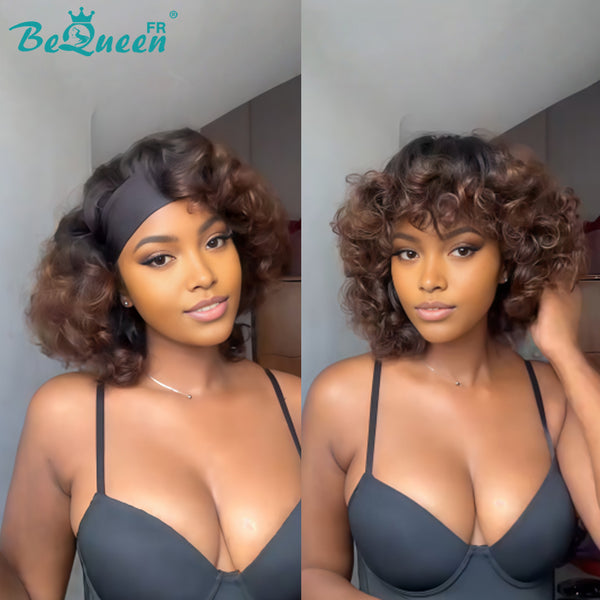 Bequeen Perruque "Thaïs" bob noir et marron cruly en bandeau style 2