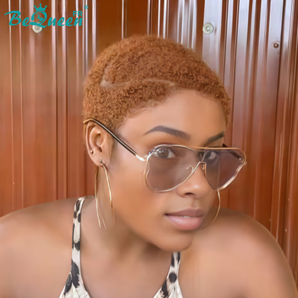 BeQueen "Edwina" Braune Kurz-Afro-Perücke aus 100 % Echthaar, Style 4