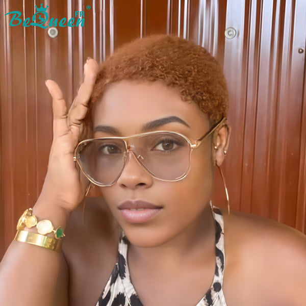 BeQueen "Edwina" Braune Kurz-Afro-Perücke aus 100 % Echthaar, Style 4