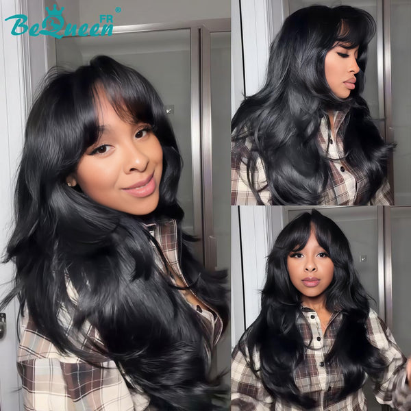 BeQueen "Hilary" Peruca Longa Lisa Cor Preto e Castanho com Lace Frontal 24 Polegadas Metade do preço