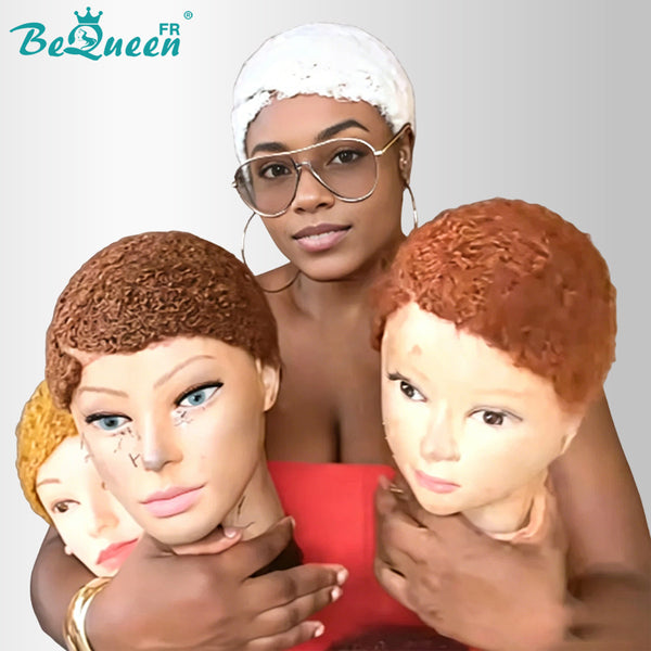 BeQueen "Edwina" Brown Low-Cut Afro Wig, 100% Human Hair, Style 4