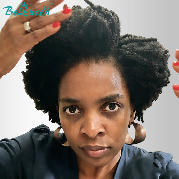 BeQueen "Yaya" Bob Wig with Bangs Afro Curly Glueless Natural Wig