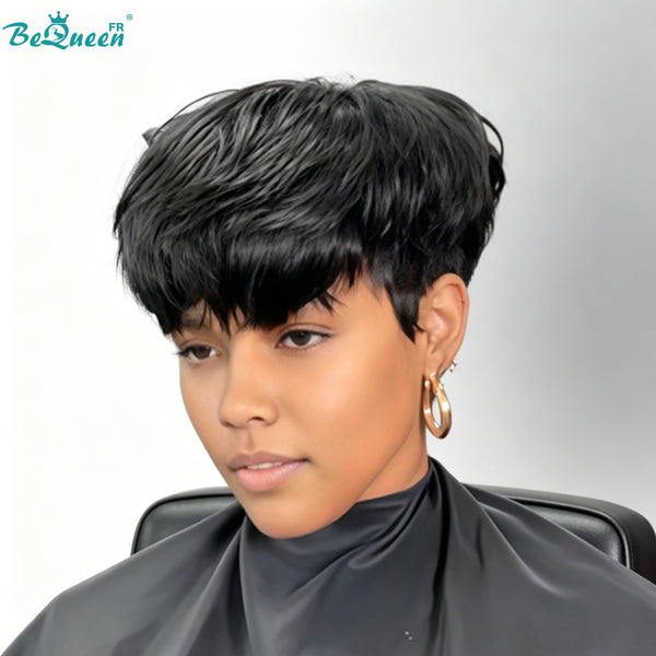 Bequeen Perruque "Kélya" lisse à la machine Noir 100% cheveux humains