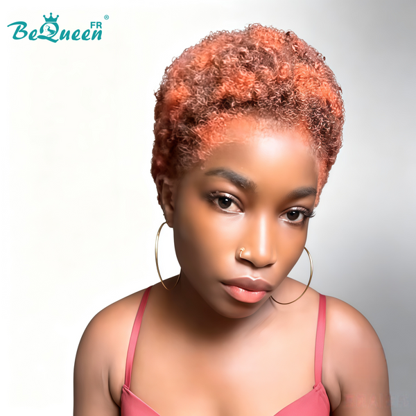 BeQueen "Edwina" Perruque marron mix orange afro avec Lace Frontale 13x4