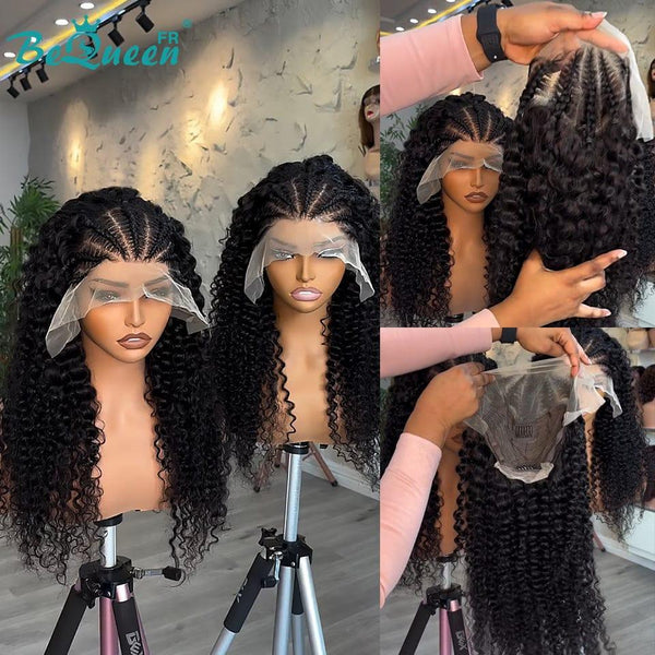 BeQueen "René" Customized Long Curly Wave Wig Black Ready - to - wear Without Adhesive 13X4 with Braid