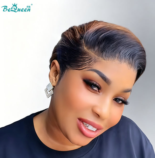 BeQueen "Chris" Sleek Black Bob Wig Side Part Lace Front Glue-Free Style 18 100% Raw Hair, Good Quality, Can Last 20 Years