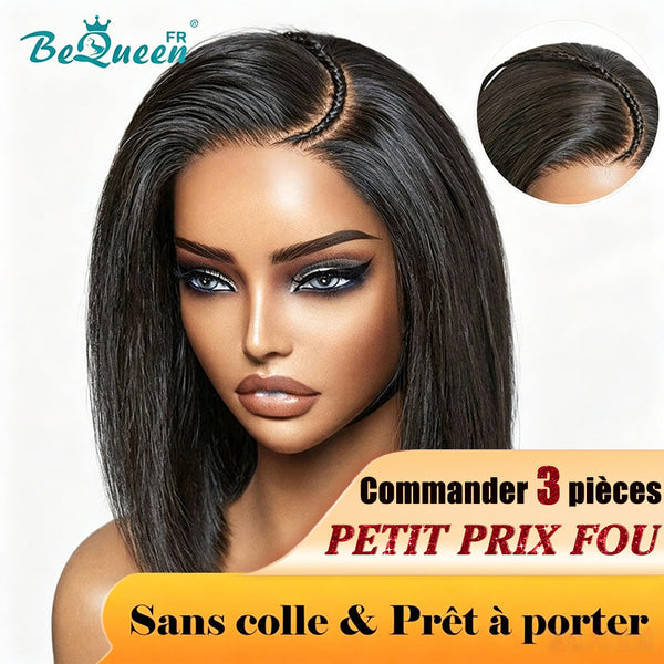 BeQueen "Sonia" individuell gefertigte glatte Bob - Wig, sofort tragbar, Klebefrei, 13X4 mit Zopf, unglaublich niedriger Preis