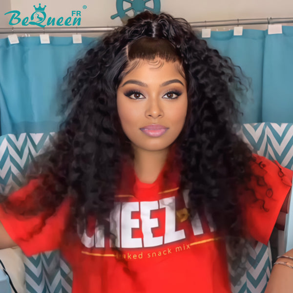 BeQueen "Barack" Black Bob Deep Wave Wig with Ponytail, 13*4 Lace Front, Pre-Customized, Glue-Free