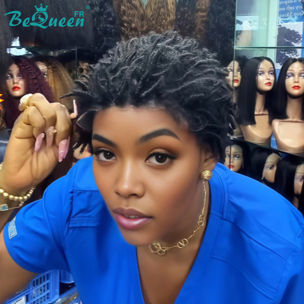 BeQueen “Jeanne" Peruca pixie encaracolada com lace frontal 13*4 Duas cores