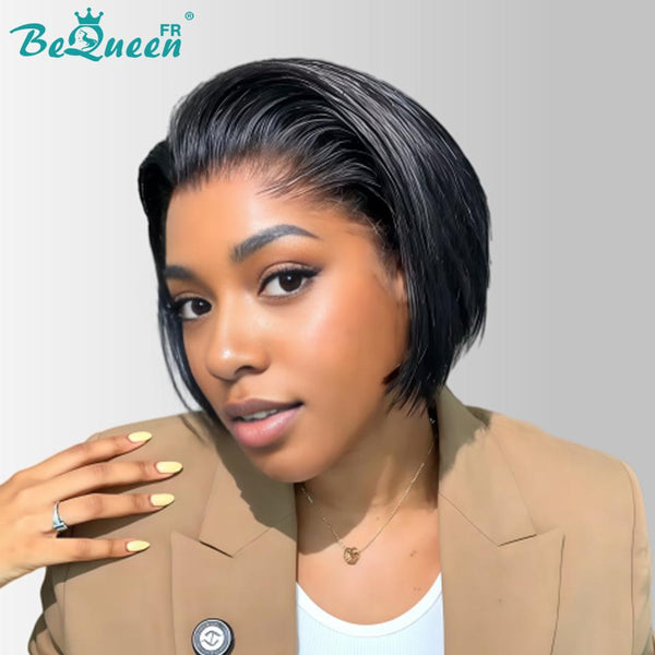 BeQueen "Sonia" Custom Bob Wig 10 inches Black and Brown Straight Ready to Wear Glue-Free 2*6 Style 21