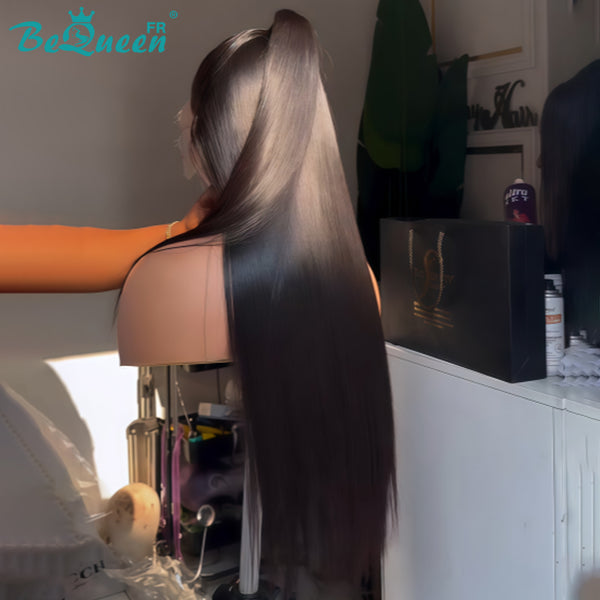 BeQueen "Sonia" Glatte Bob-Perücke 24 Zoll schwarz mit Dutt, Lace-Front 13*4 ohne Kleber, halber Preis