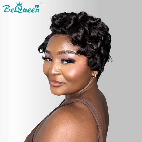 Bequeen “Suwe” Black Pixie Wig, Glueless Lace Front, Side Part, Style 11