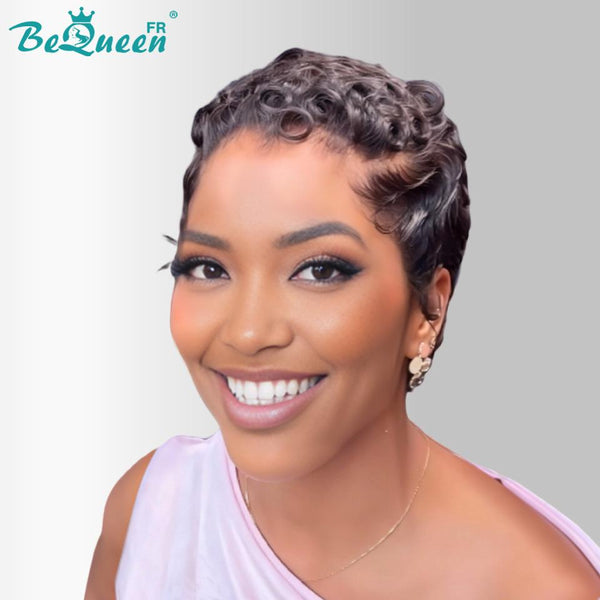 Bequeen Peruca “Suwe” Pixie preta Sem cola, lace frontal com risca lateral estilo 11