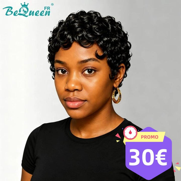Bequeen "Chioma" Black Curly Pixie Wig, Machine-Made, Glueless, Ready-to-Wear, Style 17