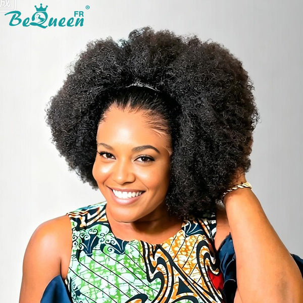 BeQueen "Addi" Peruca Bob Afro Cacheado Marrom mistura Miel dentelle frontal 13X4 peruca natural