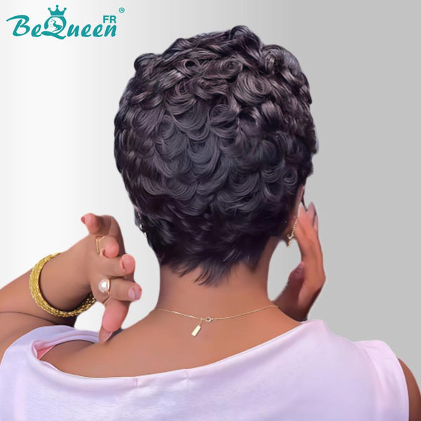 Bequeen Peruca “Suwe” Pixie preta Sem cola, lace frontal com risca lateral estilo 11