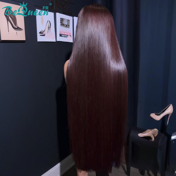 BeQueen "Mina" Perruque Longue Lisse brun foncé avec Lace frontale 30 pouces Moitié prix