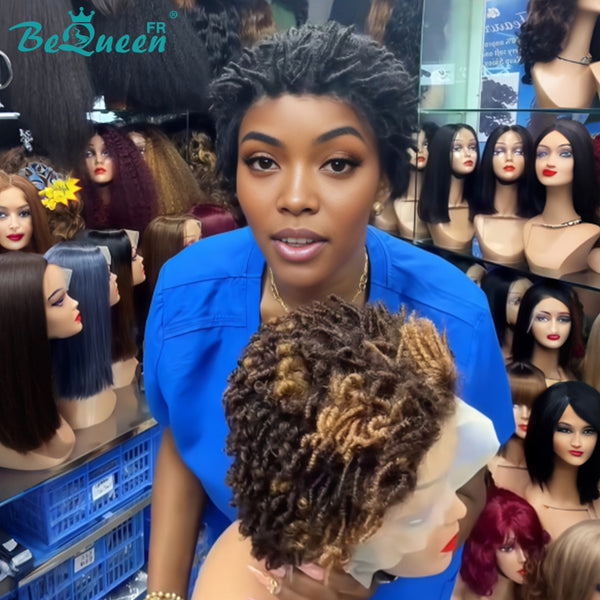 BeQueen “Jeanne" Peruca pixie encaracolada com lace frontal 13*4 Duas cores