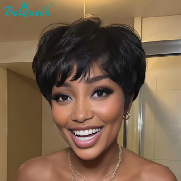 Bequeen Peluca "Suey" lisa hecha a máquina Negro 100% cabello humano estilo 26