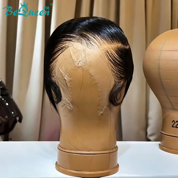 Bequeen glatte Perücke "Chris" mit Lace Front 13*4, Schwarz, 100% Echthaar, Seitenscheitel