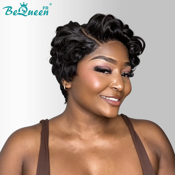 Bequeen “Suwe” Black Pixie Wig, Glueless Lace Front, Side Part, Style 11