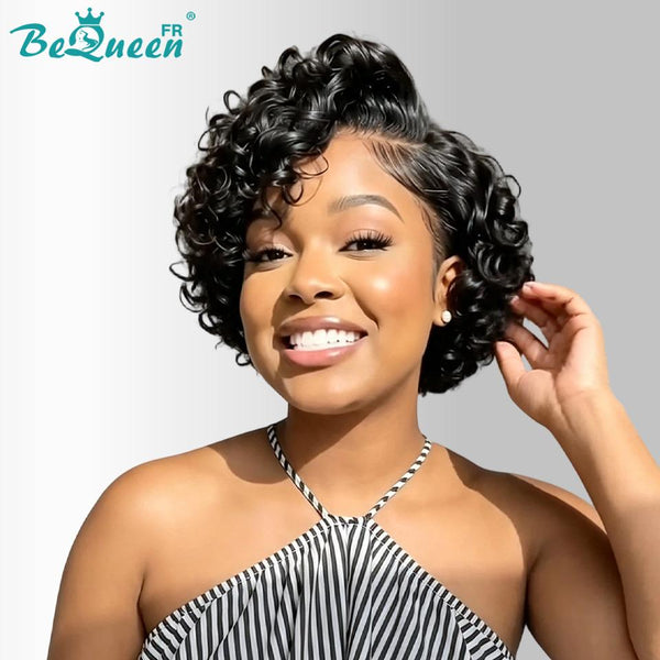 Bequeen Wig “Coco” Pixie curly black No-glue Frontal Lace style 4