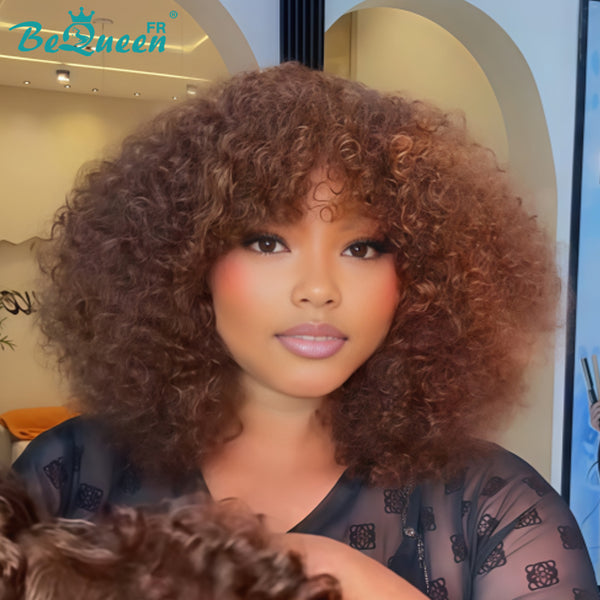 BeQueen "Josie" Peluca bob curly wave marrón hecha a máquina 12 pulgadas, a mitad de precio