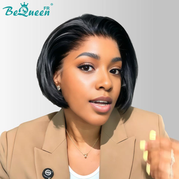 BeQueen "Sonia" Custom Bob Wig 10 inches Black and Brown Straight Ready to Wear Glue-Free 2*6 Style 21