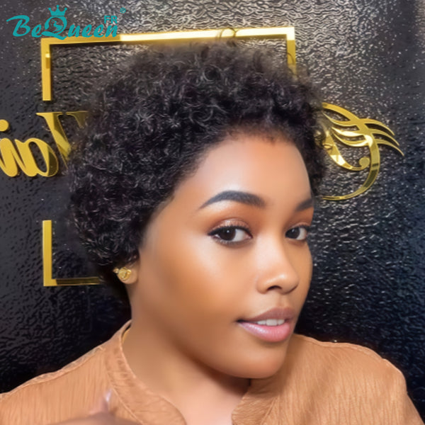 BeQueen „Addi“ Custom Bob Afro Curly Perücke, fertig zum Tragen, ohne Kleber, 13 x 4 cm 