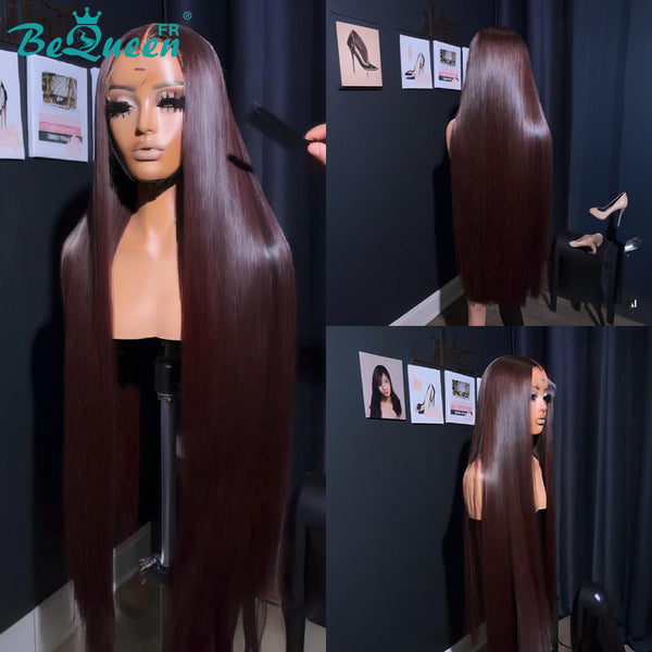 BeQueen "Mina" Perruque Longue Lisse brun foncé avec Lace frontale 30 pouces Moitié prix