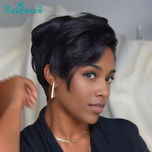 Bequeen Peluca "Suey" lacia hecha a máquina Negro mezclado con miel 100% cabello humano estilo 6