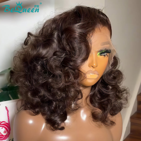 BeQueen "Polysia" Bob-Perücke mit federndem Look, brauner Ansatzfarbe und klebefreiem Lace Front, Stil 5