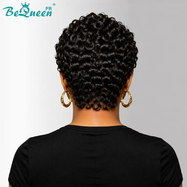 Bequeen "Chioma" Black Curly Pixie Wig, Machine-Made, Glueless, Ready-to-Wear, Style 17