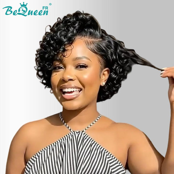 Bequeen Wig “Coco” Pixie curly black No-glue Frontal Lace style 4