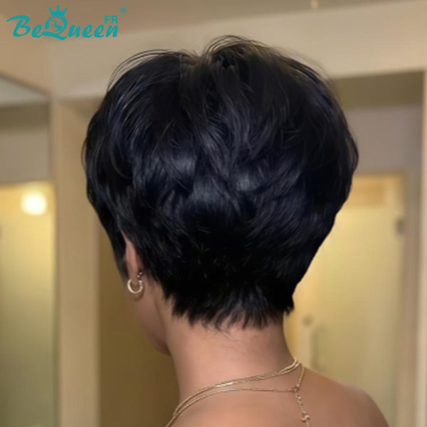 Bequeen Peluca "Suey" lisa hecha a máquina Negro 100% cabello humano estilo 26