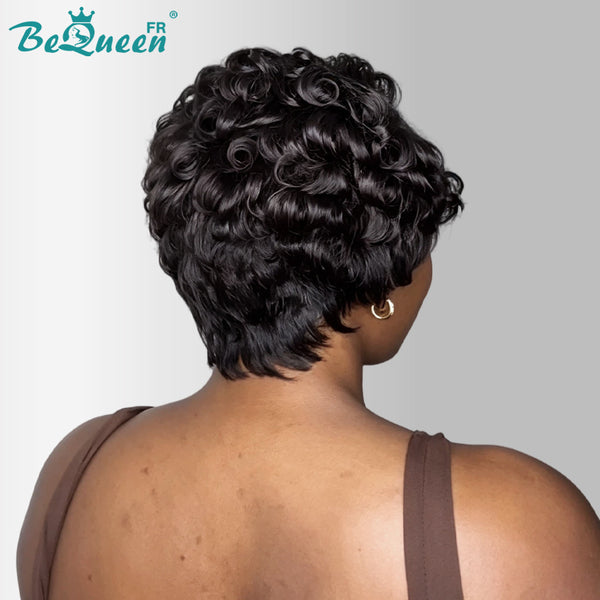 Bequeen “Suwe” Black Pixie Wig, Glueless Lace Front, Side Part, Style 11