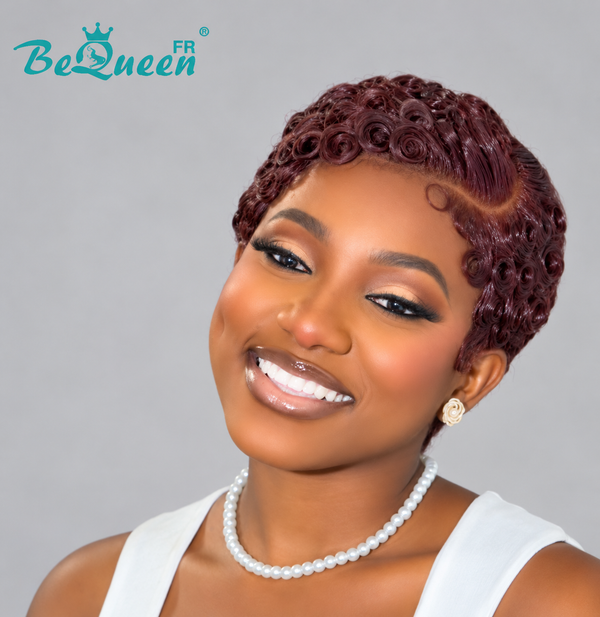 Bequeen Peluca “Suwe” Pixie negro Sin pegamento Frontal Lace Con raya lateral estilo 11