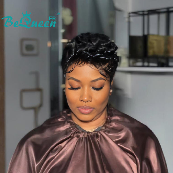 Bequeen Perruque “Chioma” Pixie noir curly sans colle avec frontale lace  style 12