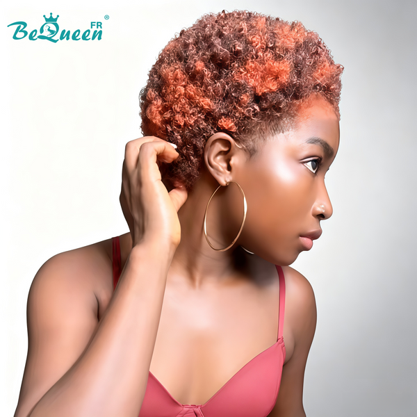 BeQueen "Edwina" Perruque marron mix orange afro avec Lace Frontale 13x4