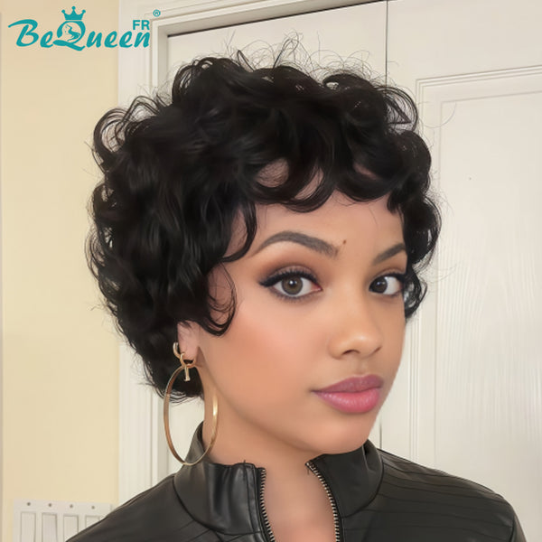 Bequeen Perruque “Chioma” Pixie noir curly à la machine sans colle Prêt à porter style 14